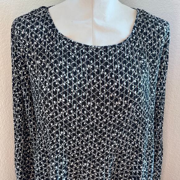 Max Studio black white rouched long sleeve loose fit Womens blouse 2XL plus - Picture 2 of 7